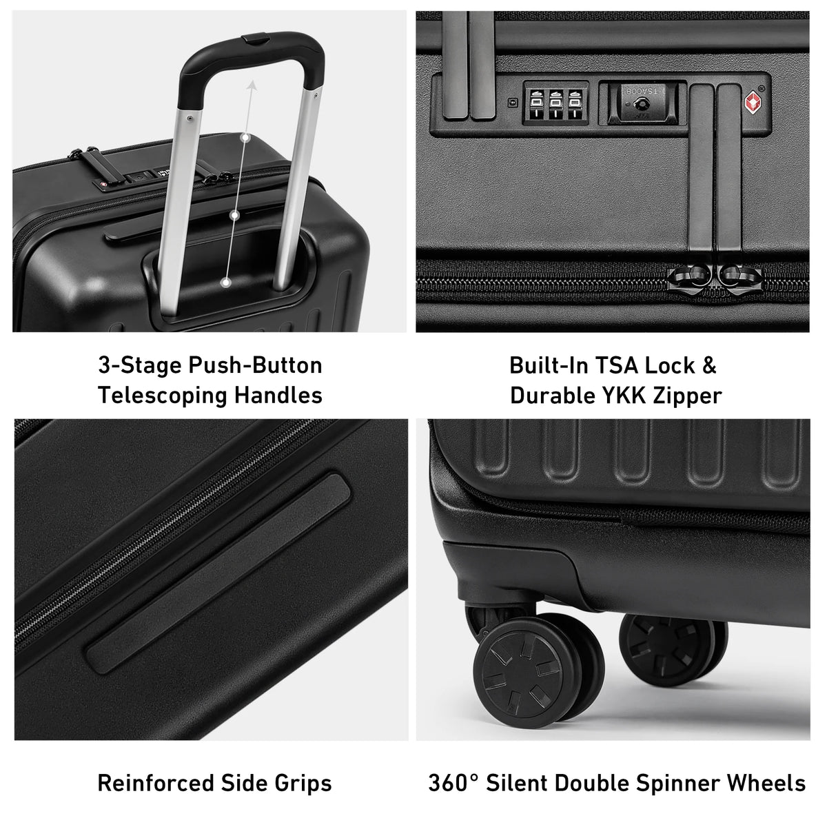 Front Open Carry On Luggage Laptop Compartment 100%PC TSA Lock Spinner Wheels 20" Lightweight Hardside Suitcase
