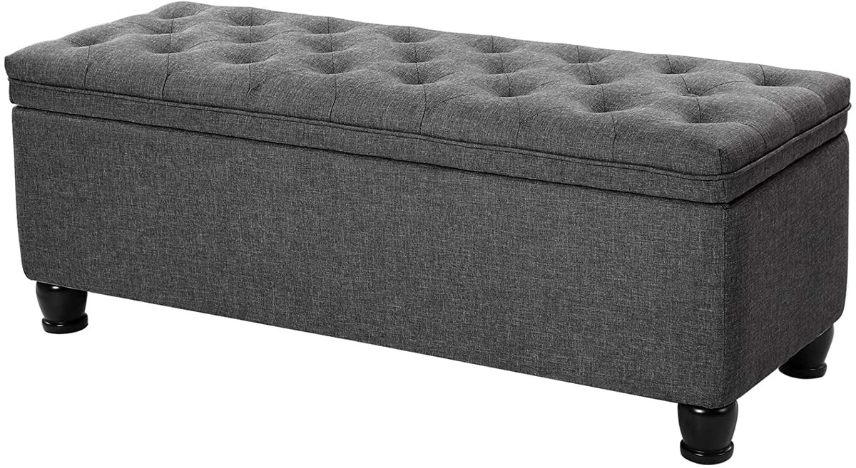 SONGMICS 46.5" Storage Ottoman Bench Storage Bench Bedroom Bench 330lb Load Capacity Solid Wood Legs Light Gray