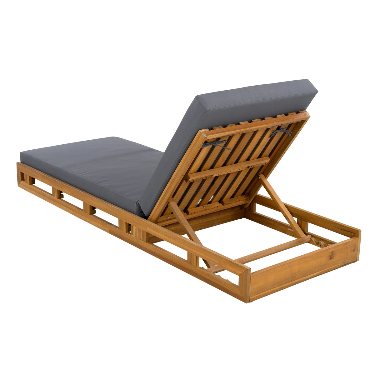 Patio Seating LOUNGE CHAISE SET, ACACIA WOOD WITH WATER-RESISTANT LOUNGE CUSHIONS (CREAM & 4 INCH THICK) - MATCHING DARK GREY VERSION AVAILABLE,Outdoor Seating