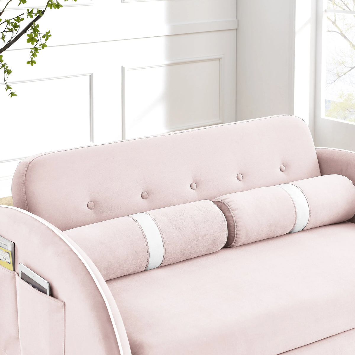 Modern Pull Out Sleeper Sofa Bed, Velvet Convertible Couch Loveseat with Adjsutable Backrest Side Pockets for Living Room Bedroom Apartment Office