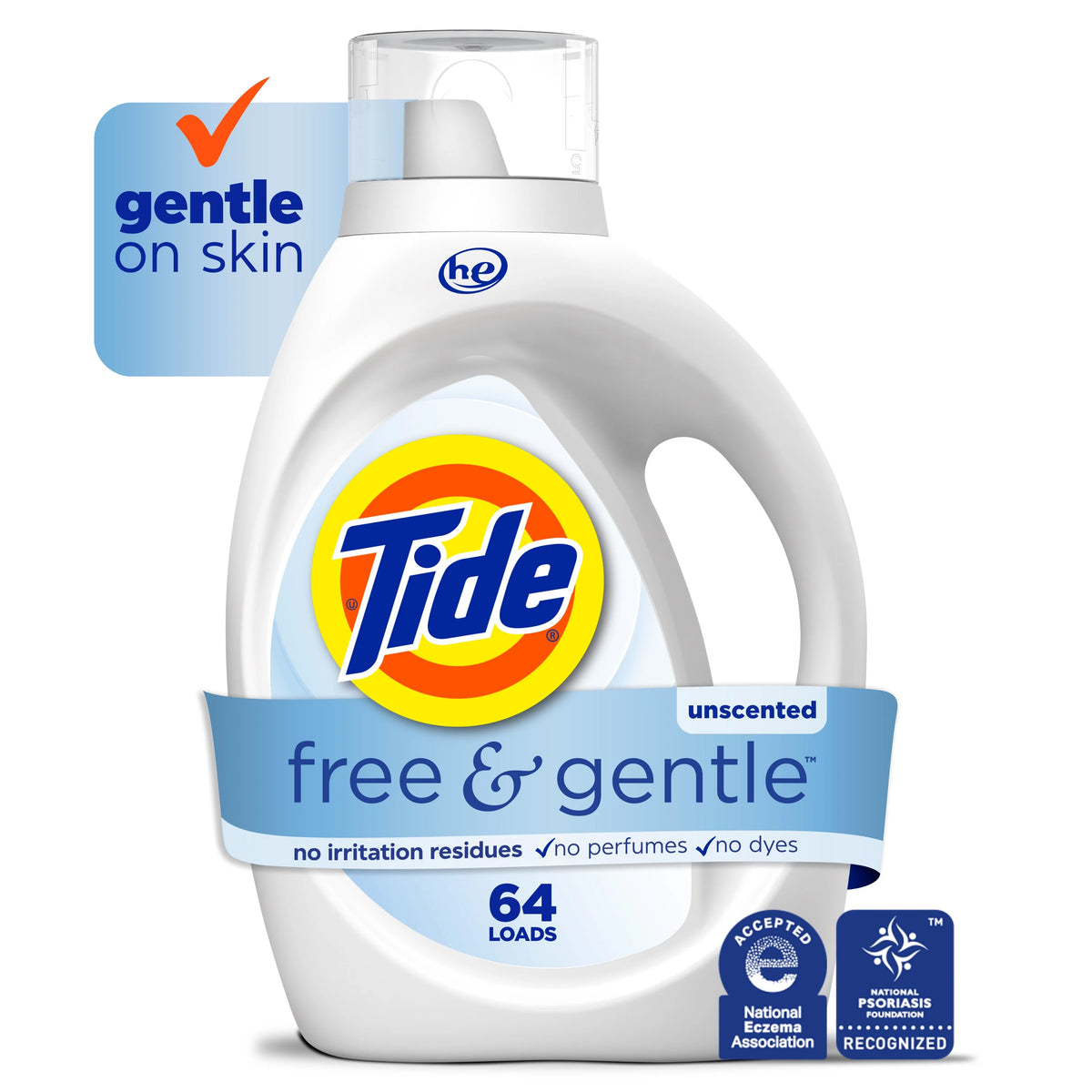(4 pack) Tide Free & Gentle Laundry Detergent Liquid, 84 fl oz, 64 loads