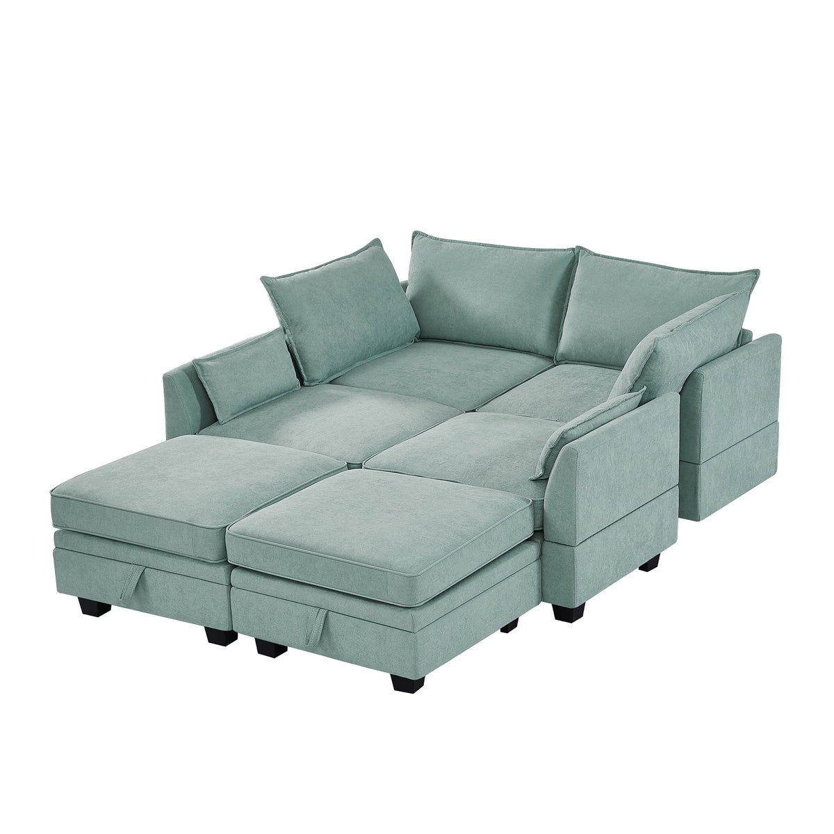 EUROCO 115" Large U/L Shaped Sectional Sofa, 1200LBS 6 Seat Convertible Couch Queen Size Sleeper Bed with Storage Seat and Removable Cushions, Modular Sofa with 2 Stools