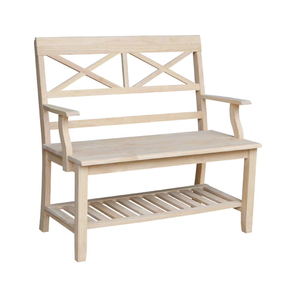 Double X-Back Bench With Arms and Shelf