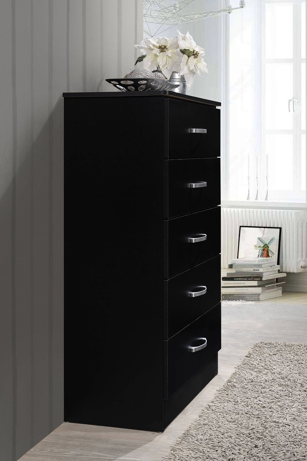 Hodedah 5 - Drawer Chest, Brown, Wood
