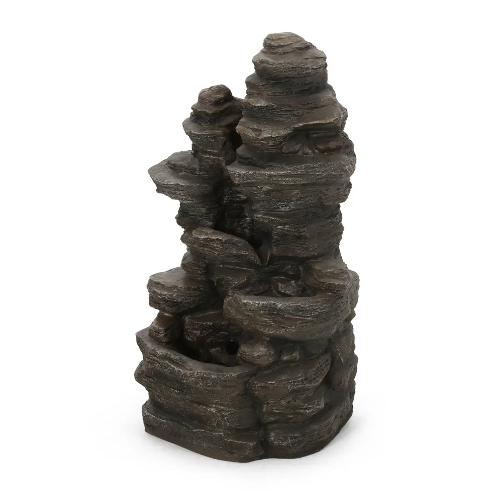 Holaki 23.5" H Outdoor Fountain,4-Tire Waterfall Flow Floor Fountain with LED Light for Patio,Gadern,Backyard,Art Home Decoration,Light Brown