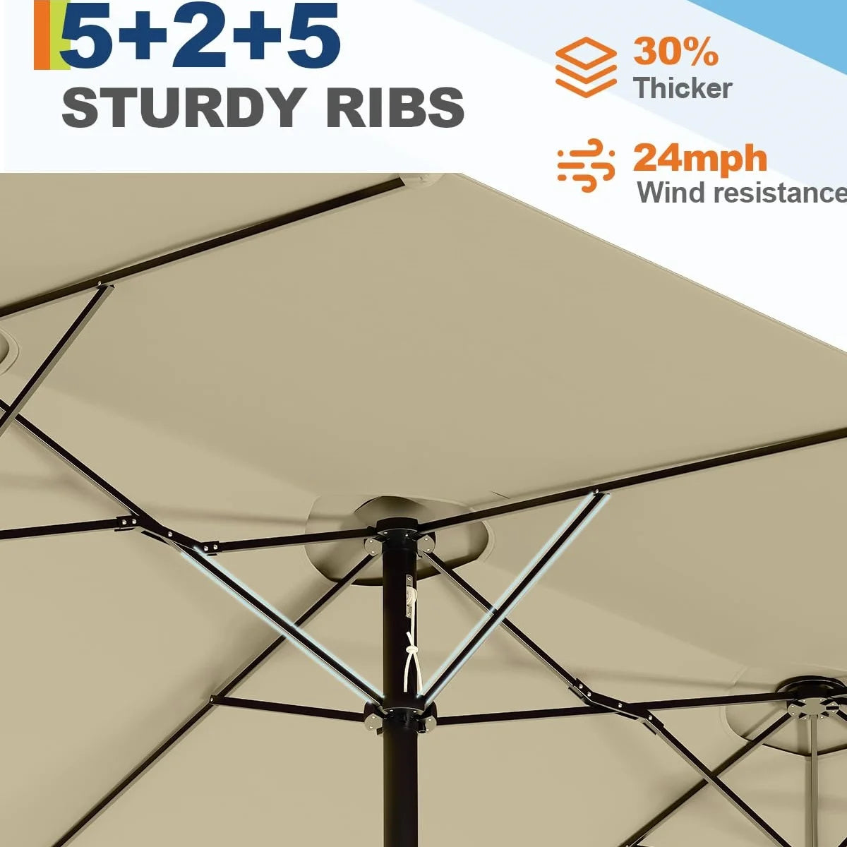 WildBreak Triple Size Large Patio Umbrella, with Crank Handle, Double-Sided, 13' x 6.5', Beige