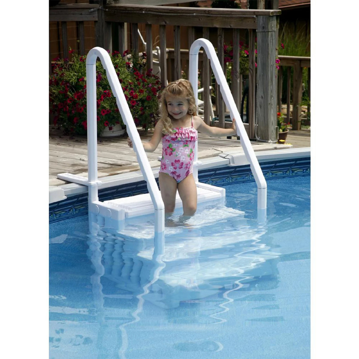 Blue Torrent Antigua Step Ladder with Handrails for Above Ground Pools, White