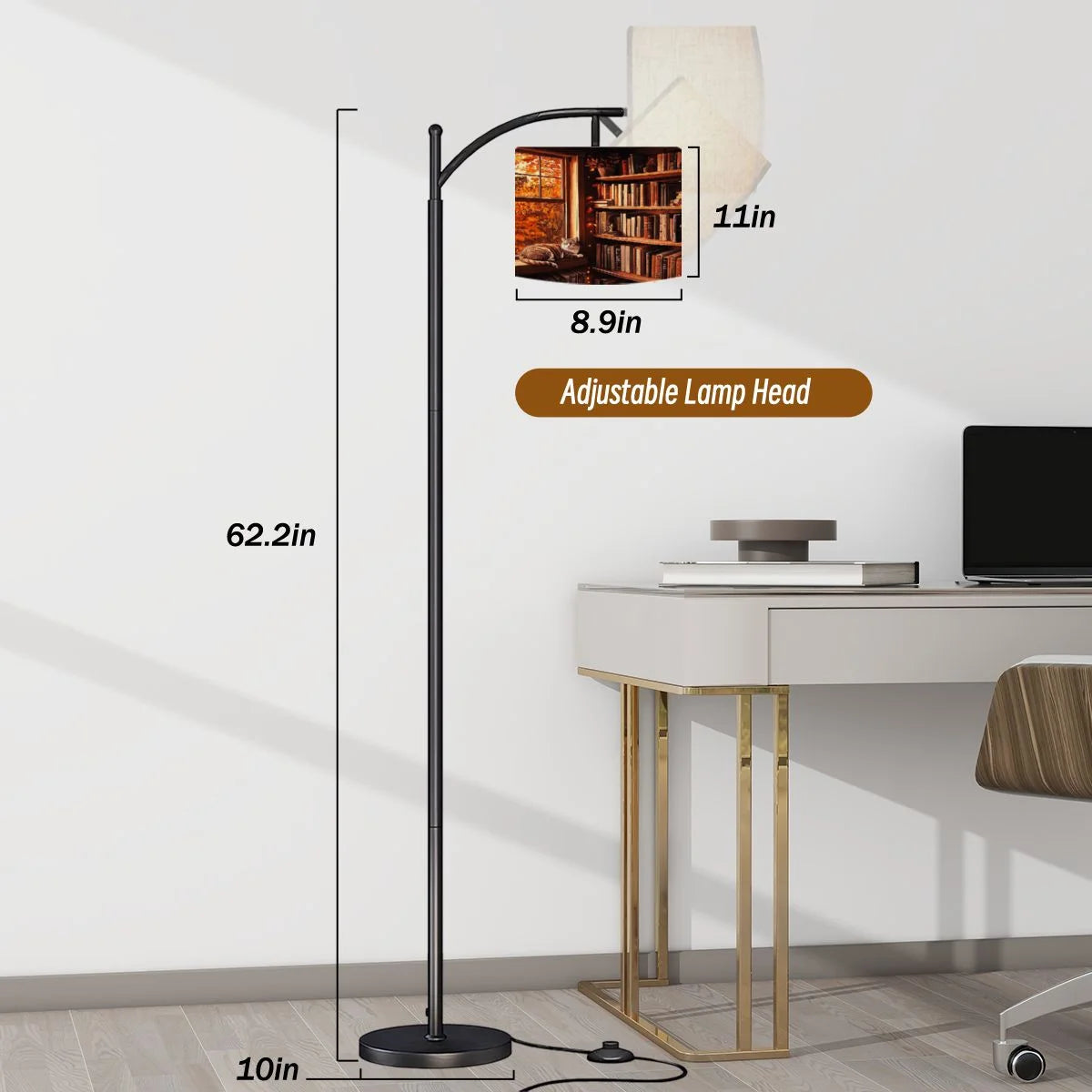 Arc Floor Lamps Surreal Bookshelf Dreamlike Sky Art Print Modern LED Adjustable Lampshade Standing Light for Living Room Reading Bedroom Office