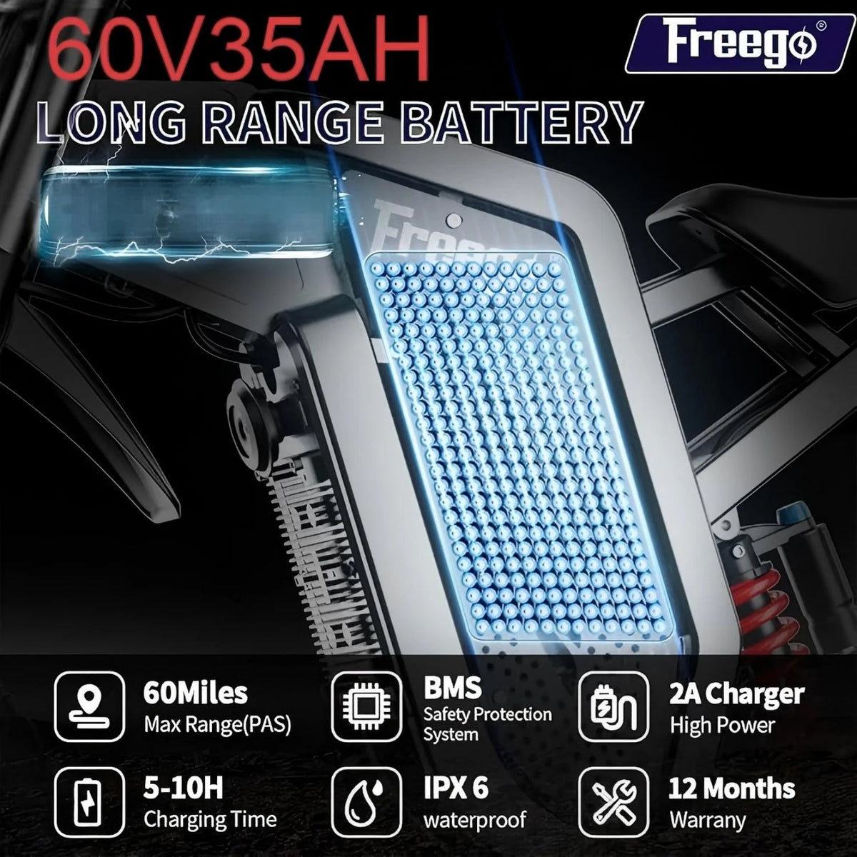 FREEGO X2 Pro Electric Dirt Bike 6000W(Peak) Motor 60V/30Ah Battery,50MPH/80Mile UL2849