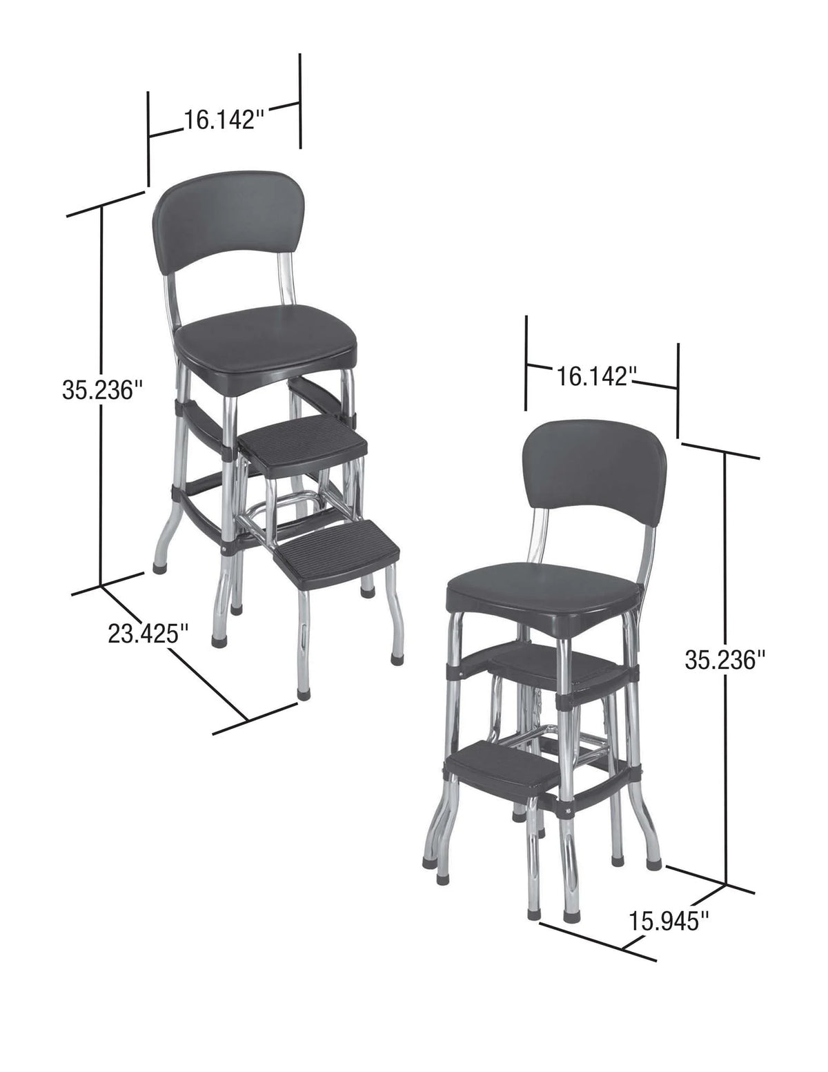 COSCO Stylaire Retro Chair + Step Stool with sliding steps, Black
