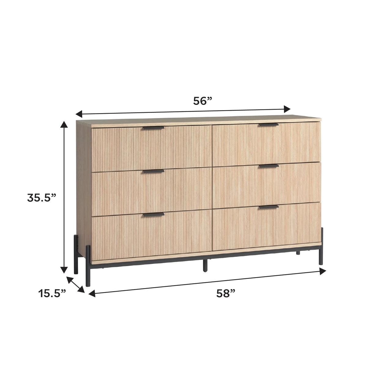 Walker Edison Mid-Century 6-Drawer Dresser with Reeded Drawer Fronts, Mocha