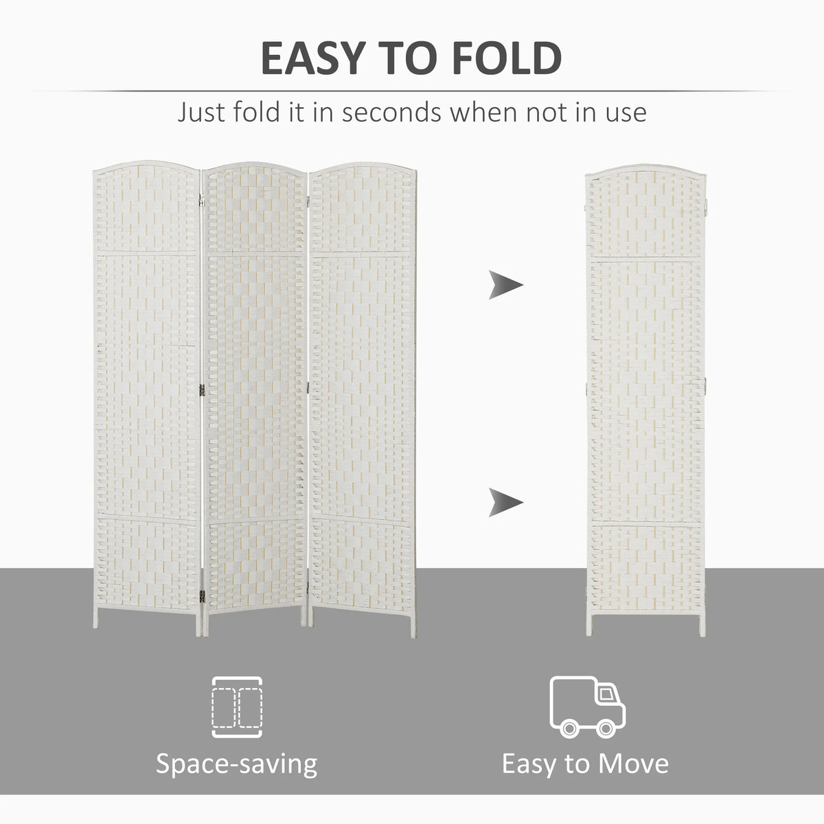 HOMCOM Room Divider, 3 Panel Folding Privacy Screen, 6FT Tall Portable Wicker Weave Partition Wall Divider for Bedroom, Home Office, White