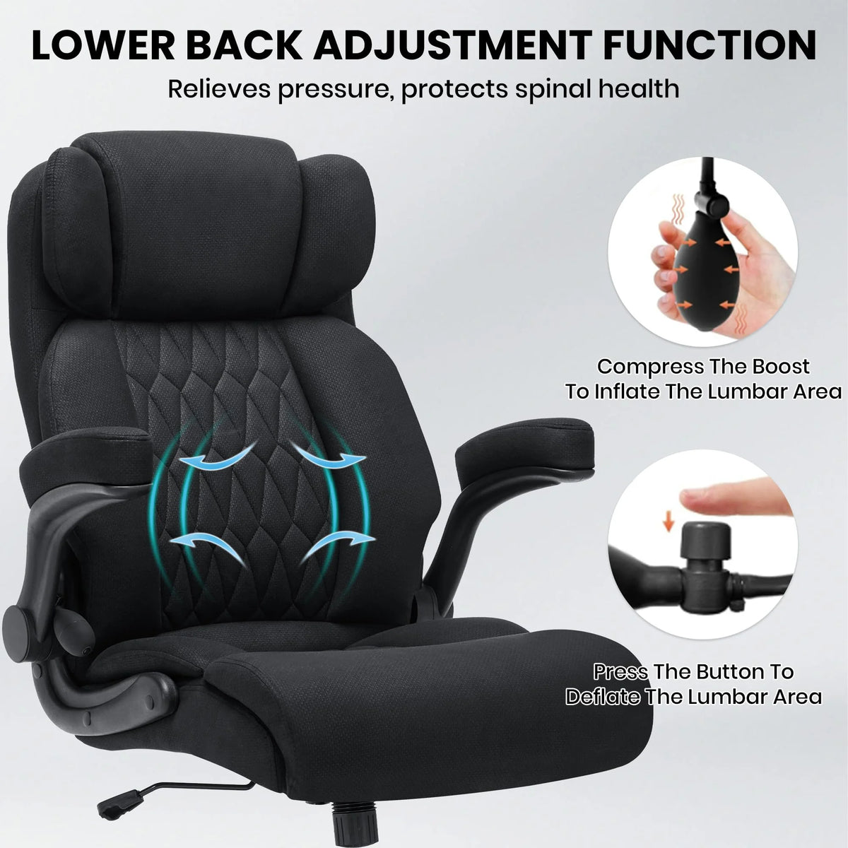 Ninecer 500lbs Big and Tall Office Chair with Inflatable Lumbar Support, Ergonomic Executive Desk Chair with Extra Wide Seat, Adjustable Height Computer Chair, Heavy Duty Leather Office Chair, Black