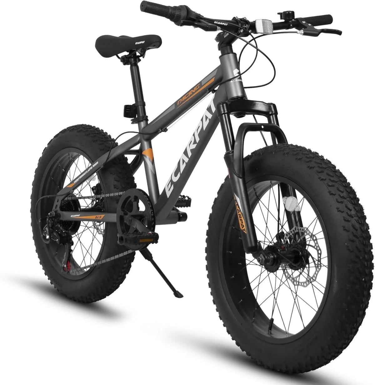 20 Inch Mountain Bike for 7-15 Years Old, 7 Speed Kids Bike with High Carbon Steel Frame, Fat Tire and Dual Disc Brake, Front Suspension Mountain Bicycle Gift for Boys Girls, Grey-Orange