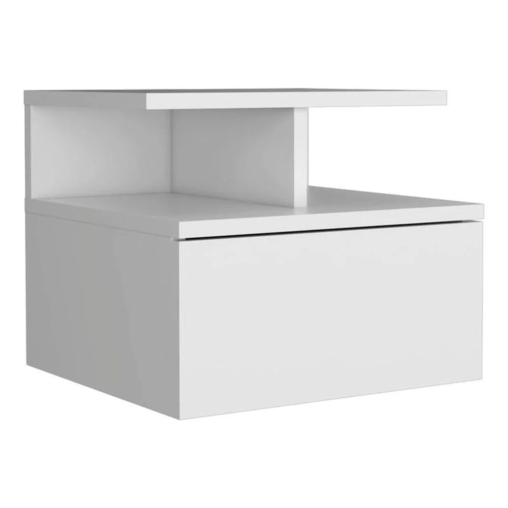 DEPOT E-SHOP Seward Floating Nightstand, Wall Mounted with Single Drawer and 2-Tier Shelf, White