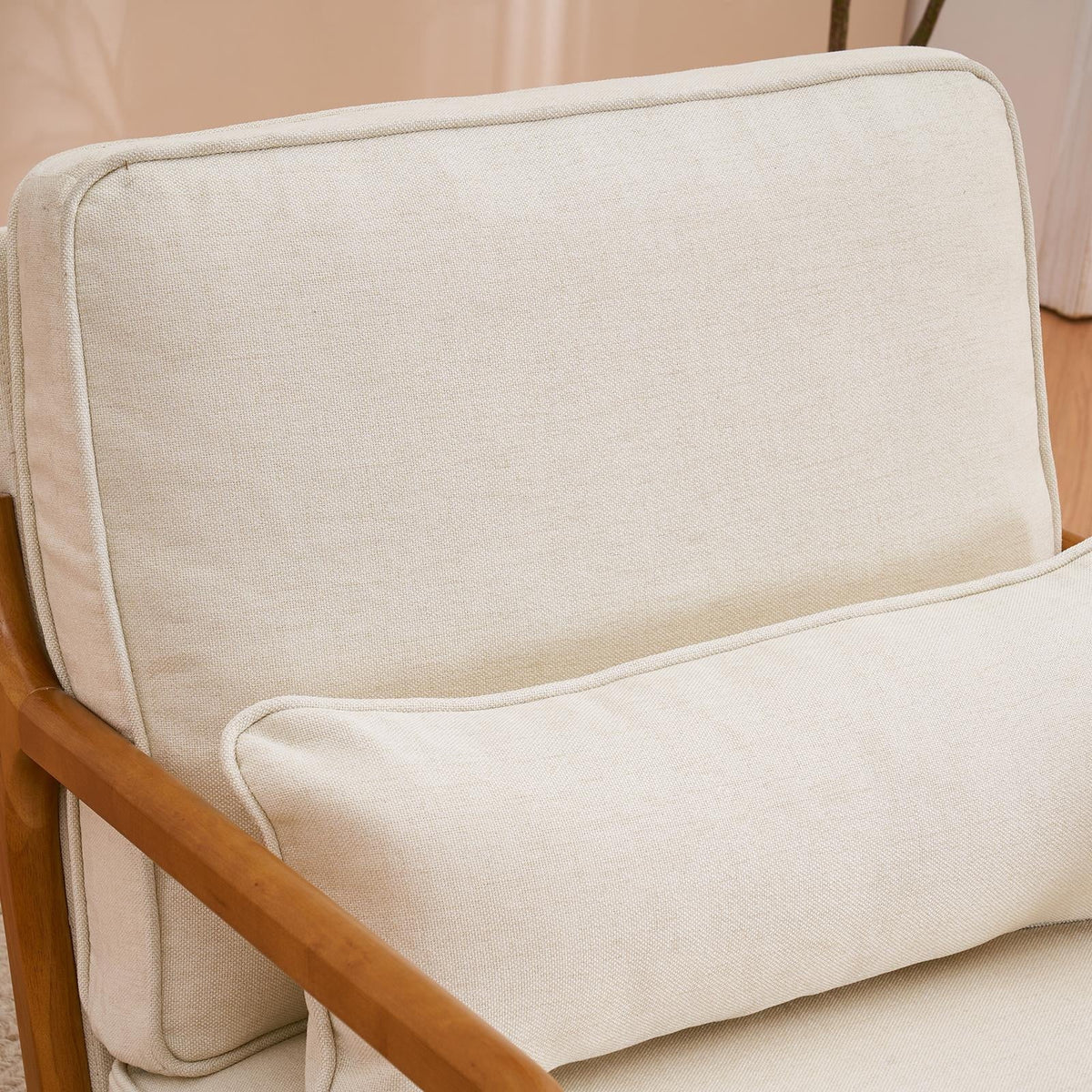 Ktaxon Mid Century Modern Accent Chair, Linen Fabric Armchair with Solid Wood Frame Beige