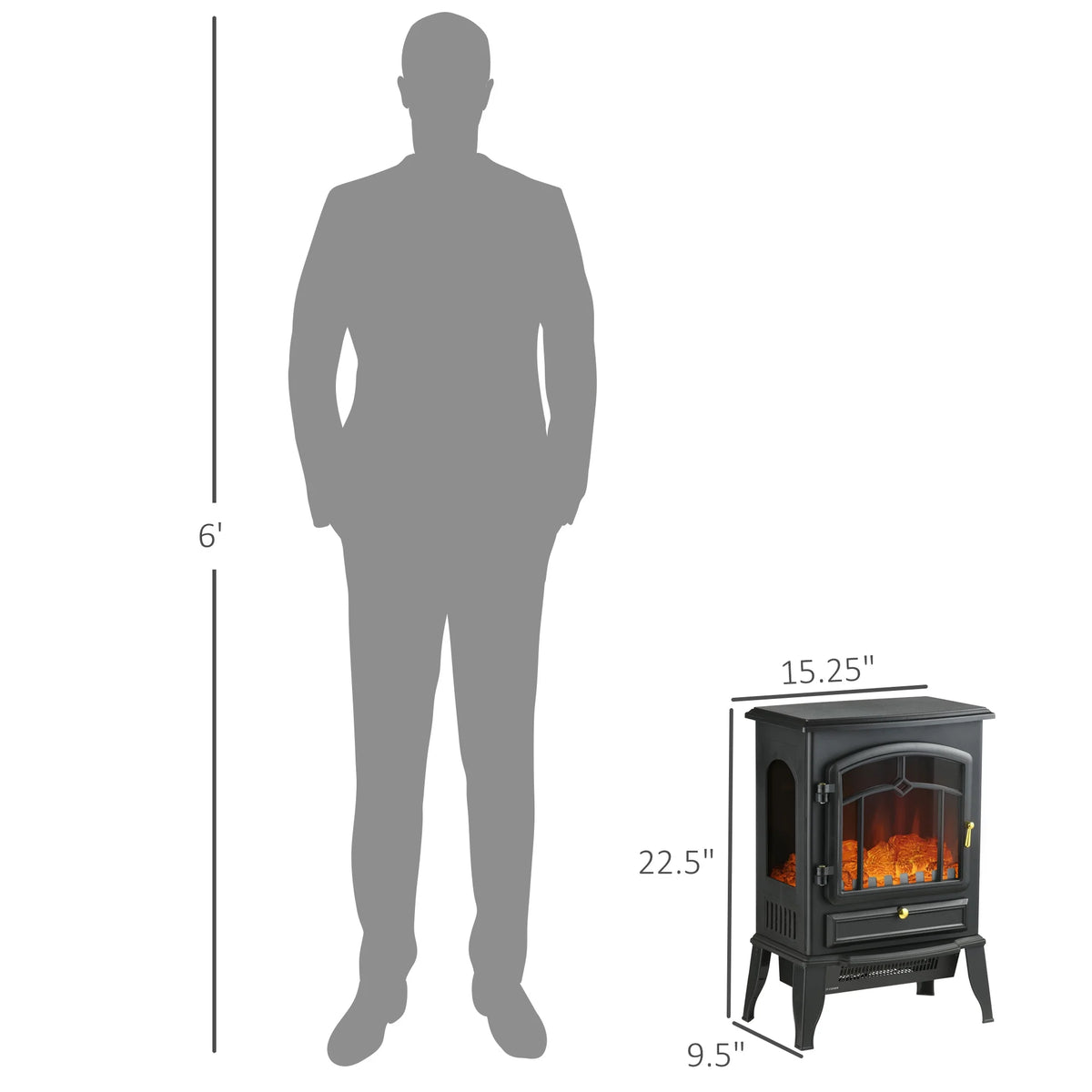 HOMCOM 22" Electric Fireplace Stove with 3-Sided Realistic Flame, Artificial Fake Faux Fireplace, Black