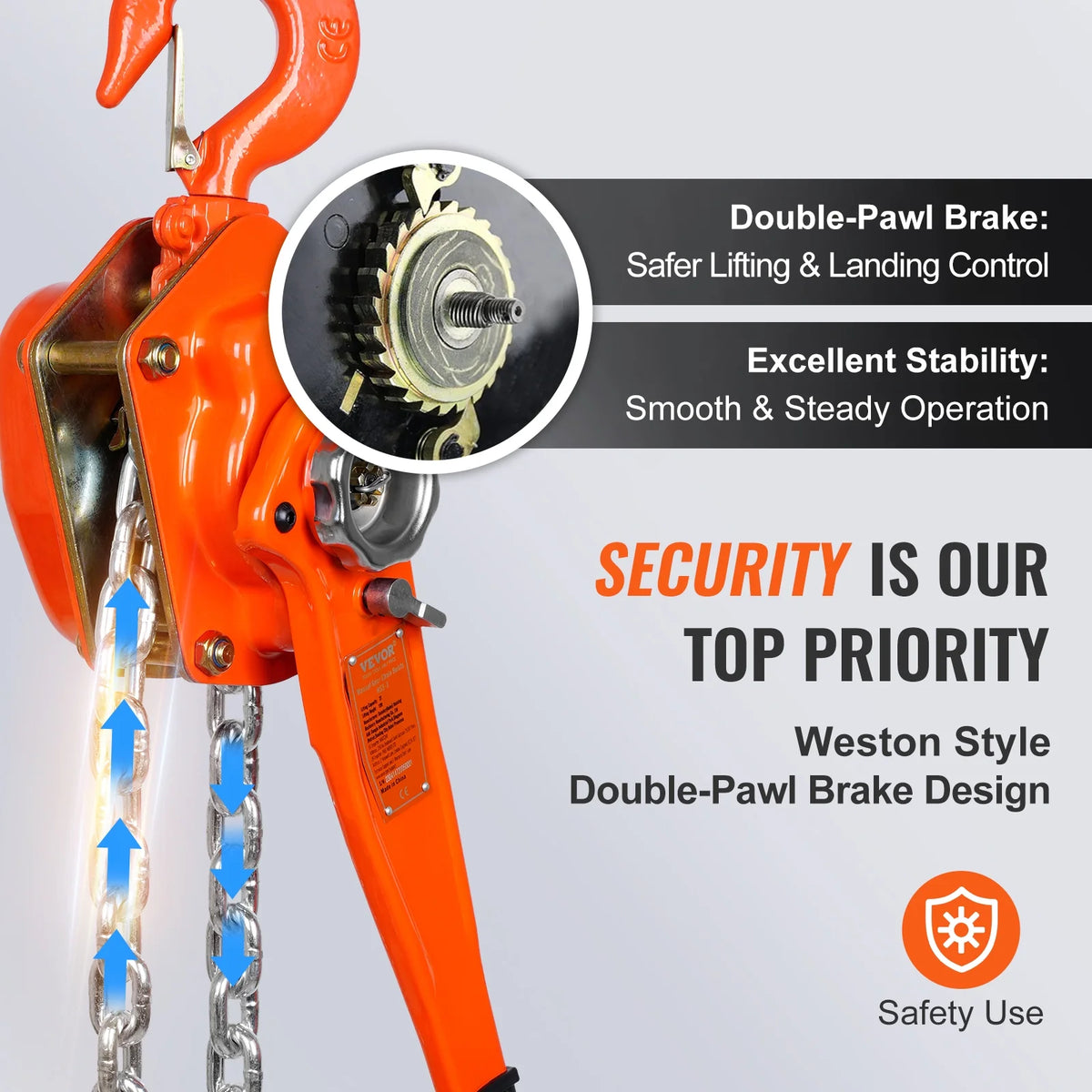VEVOR Manual Lever Chain Hoist, 3 Ton 6600 lbs Capacity 10 FT Come Along, G80 Galvanized Carbon Steel with Weston Double-Pawl Brake, Auto Chain Leading & 360�� Rotation Hook, for Garage Factory Dock