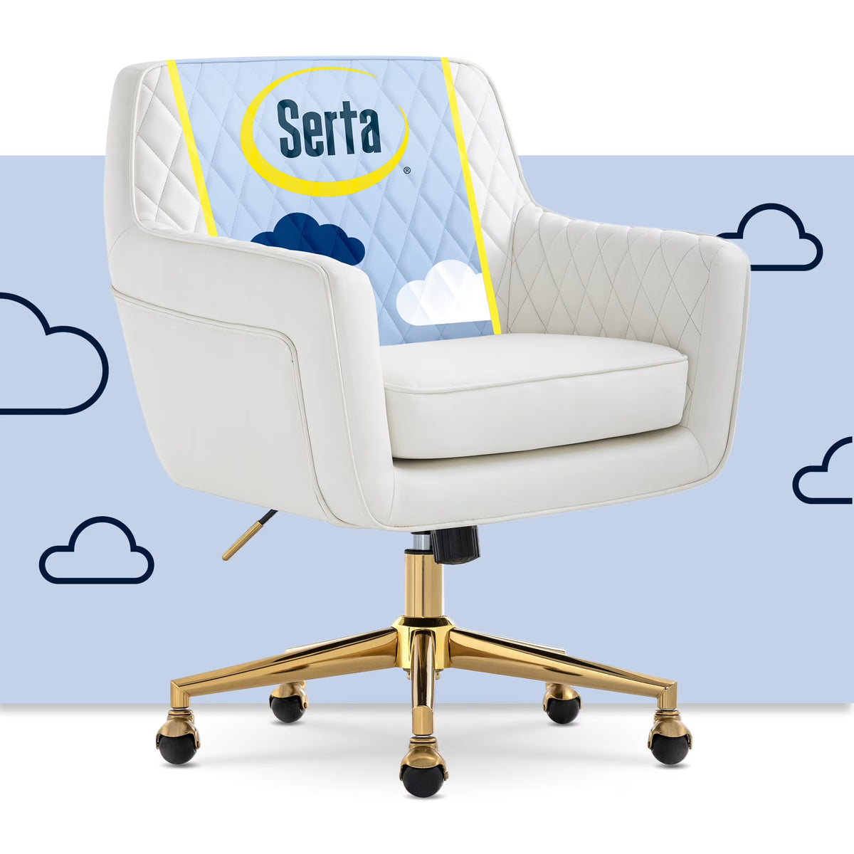 Serta Ashleigh Modern Office Chair Diamond-Tufted Design Black Velvet Fabric