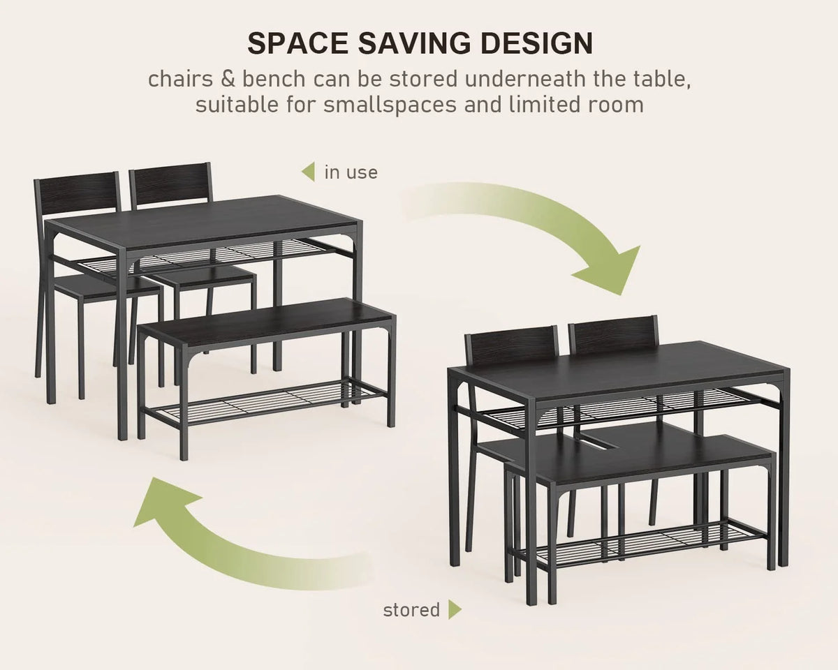 Lofka Dining Table Set for 4, Kitchen Table and Chairs Set with Bench for Small Space,  Breakfast Nook, Black