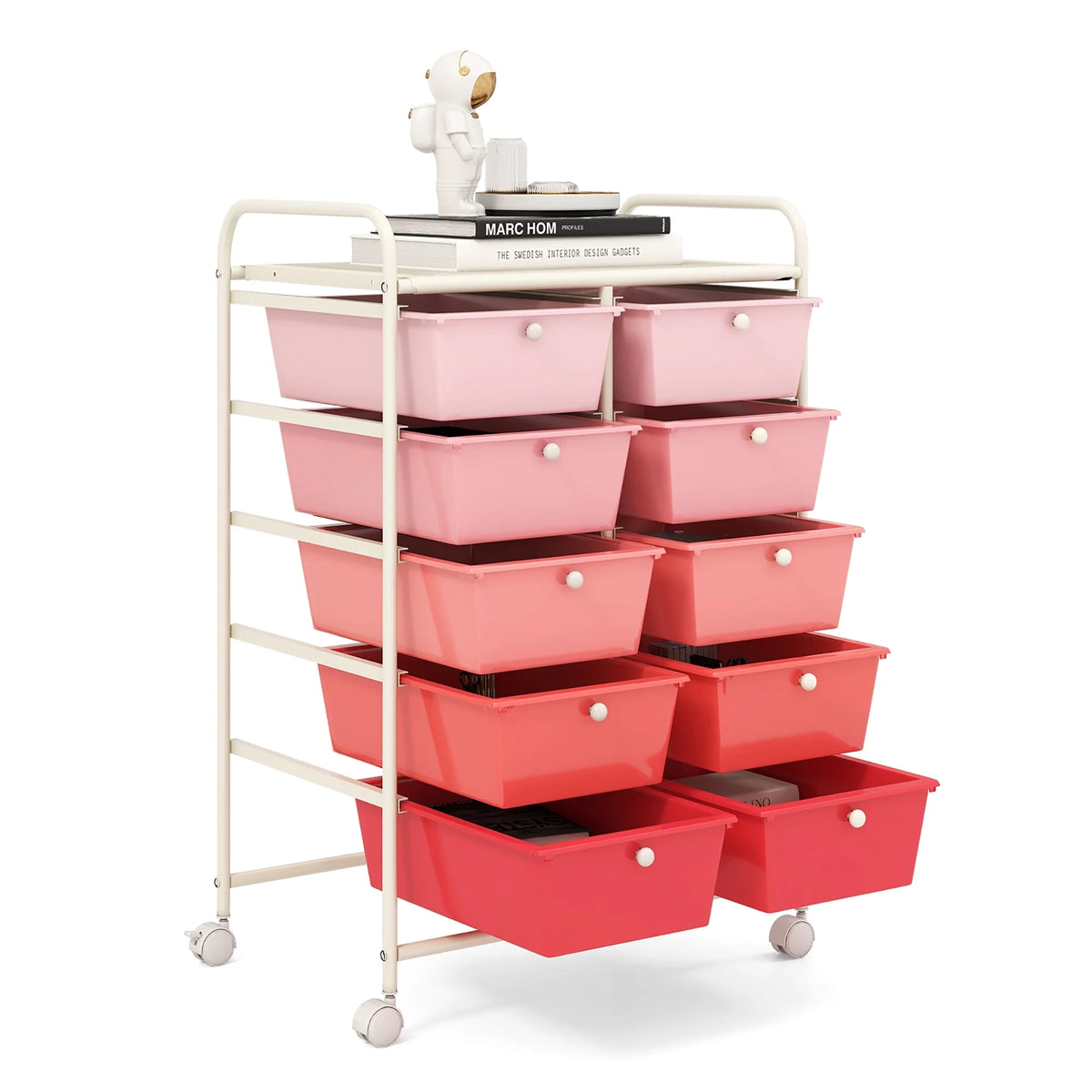 Gymax 10-Drawer Rolling Storage Cart Tools Scrapbook Paper Organizer on Wheels Black Gradient