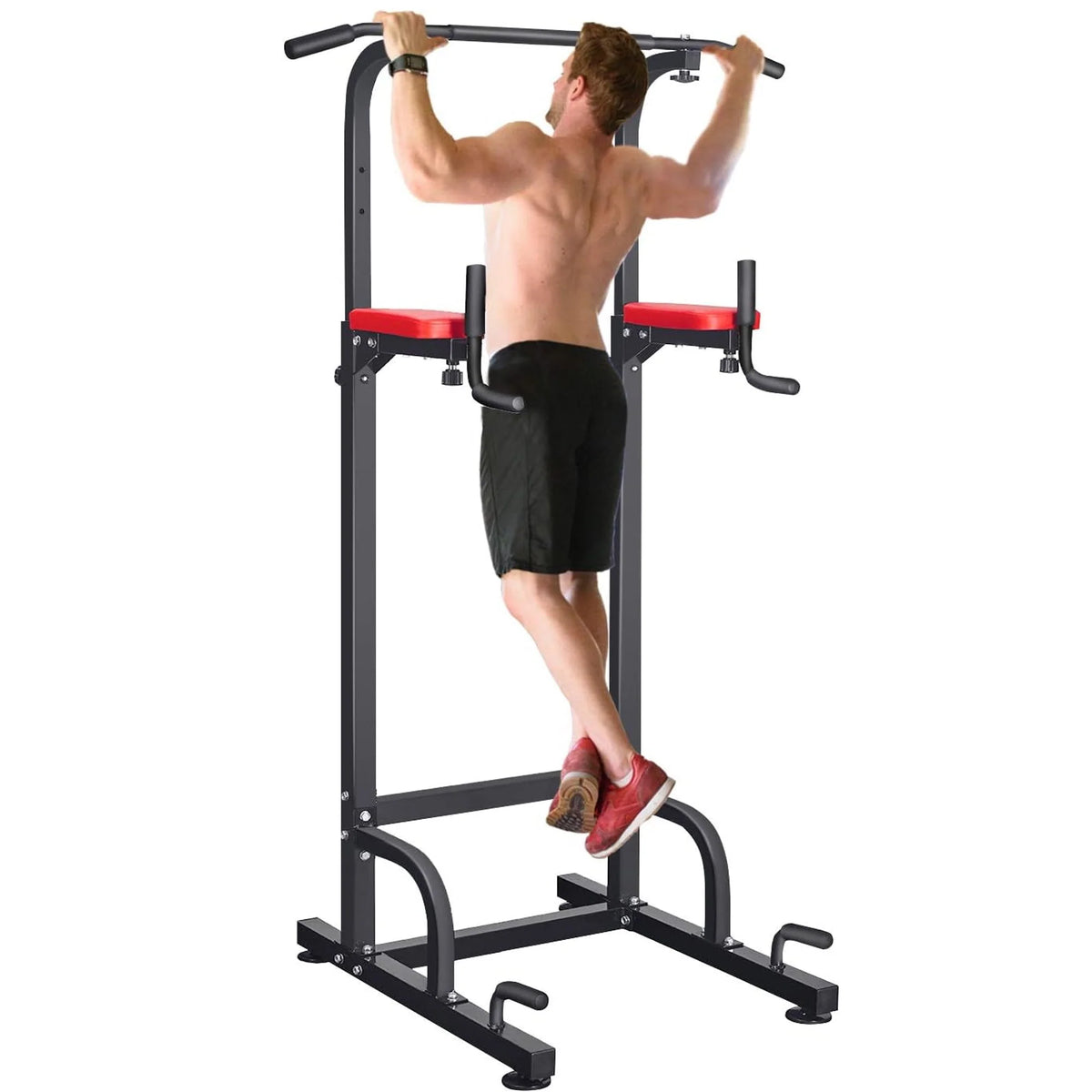Relife Sports Power Tower Pull up Bar 36" Dip Station with Adjustable Height for Strength Training, Black