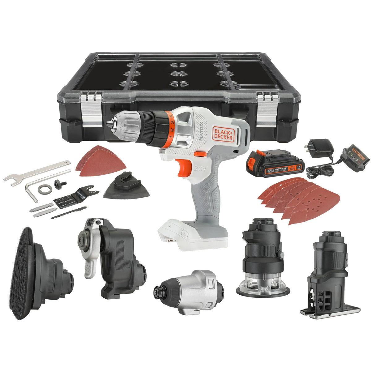 BLACK+DECKER 20V MAX* Matrix Cordless Combo Kit, 6-Tool, White And Orange, (BDCDMT1206KITWC)