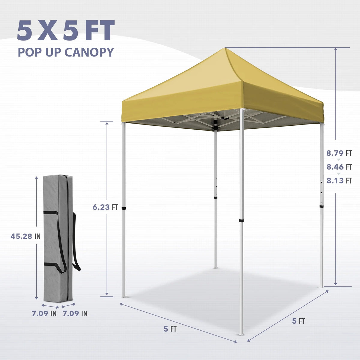 INTER HUT 5x5 Outdoor Pop up Canopy Gazebo, Instant Easy Set up Outdoor Canopy Commercial Fair Shelter, Beige