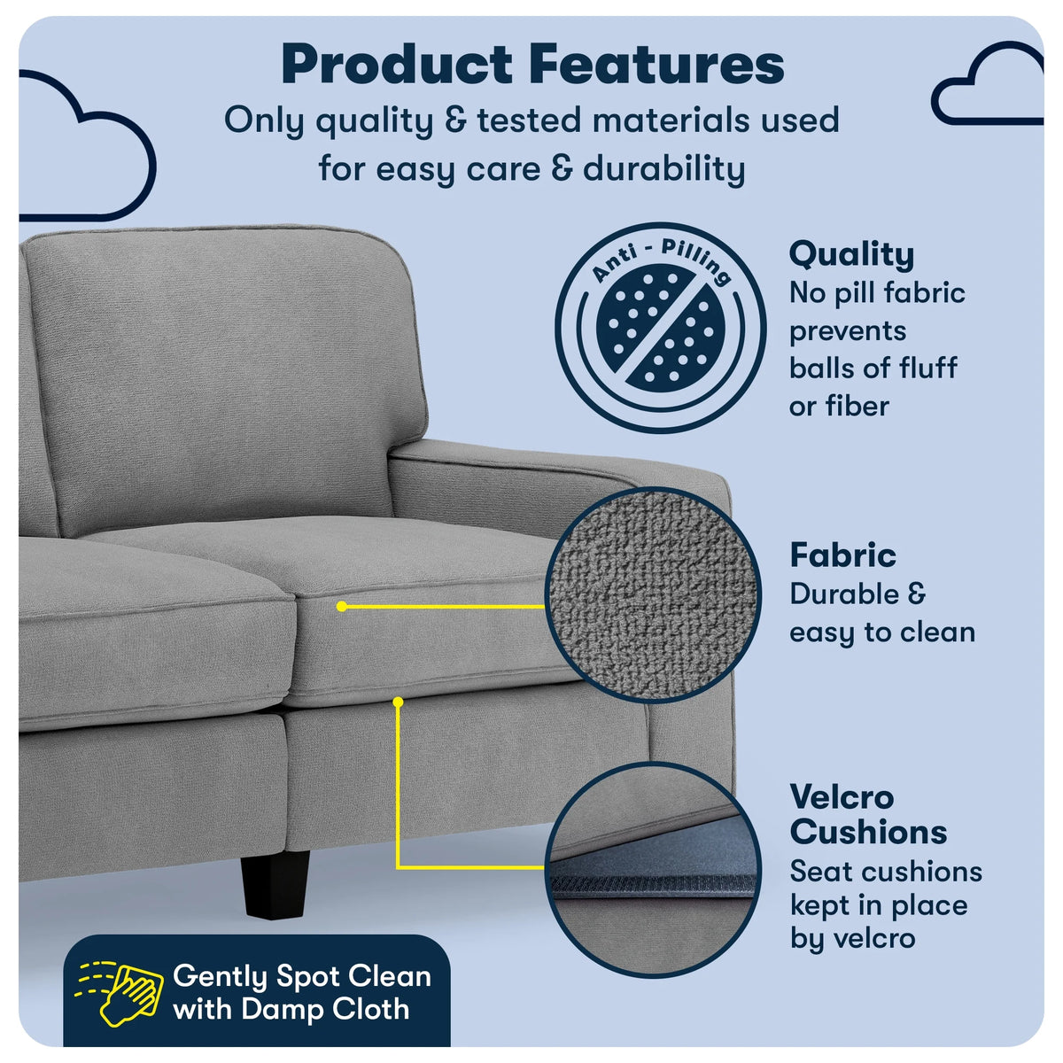 Serta Palisades 61" Track Arm Sofa Loveseat with Removable Covers Beige