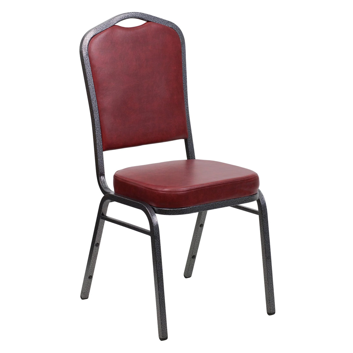 Emma + Oliver 4 Pack Crown Back Stacking Banquet Chair in Navy Vinyl - Silver Vein Frame