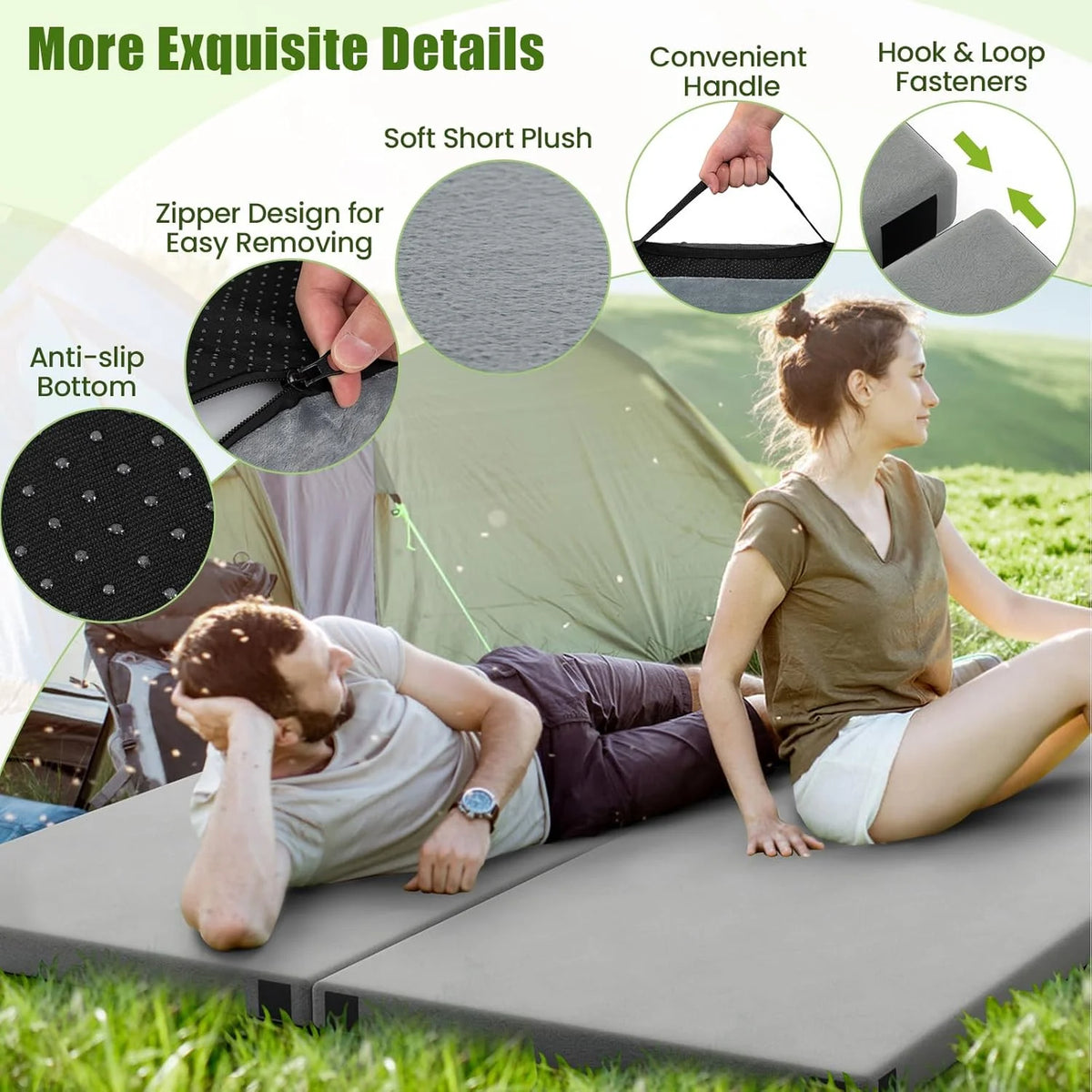 MarketLane Memory Foam Sleeping Pad, Roll Up Floor Mattress with Carry Bag, Non-Slip Bottom, Guest Floor Folding Bed for Sleepover, Portable Camping Mattress for Indoor Outdoor Travel Cot Tent，Grey