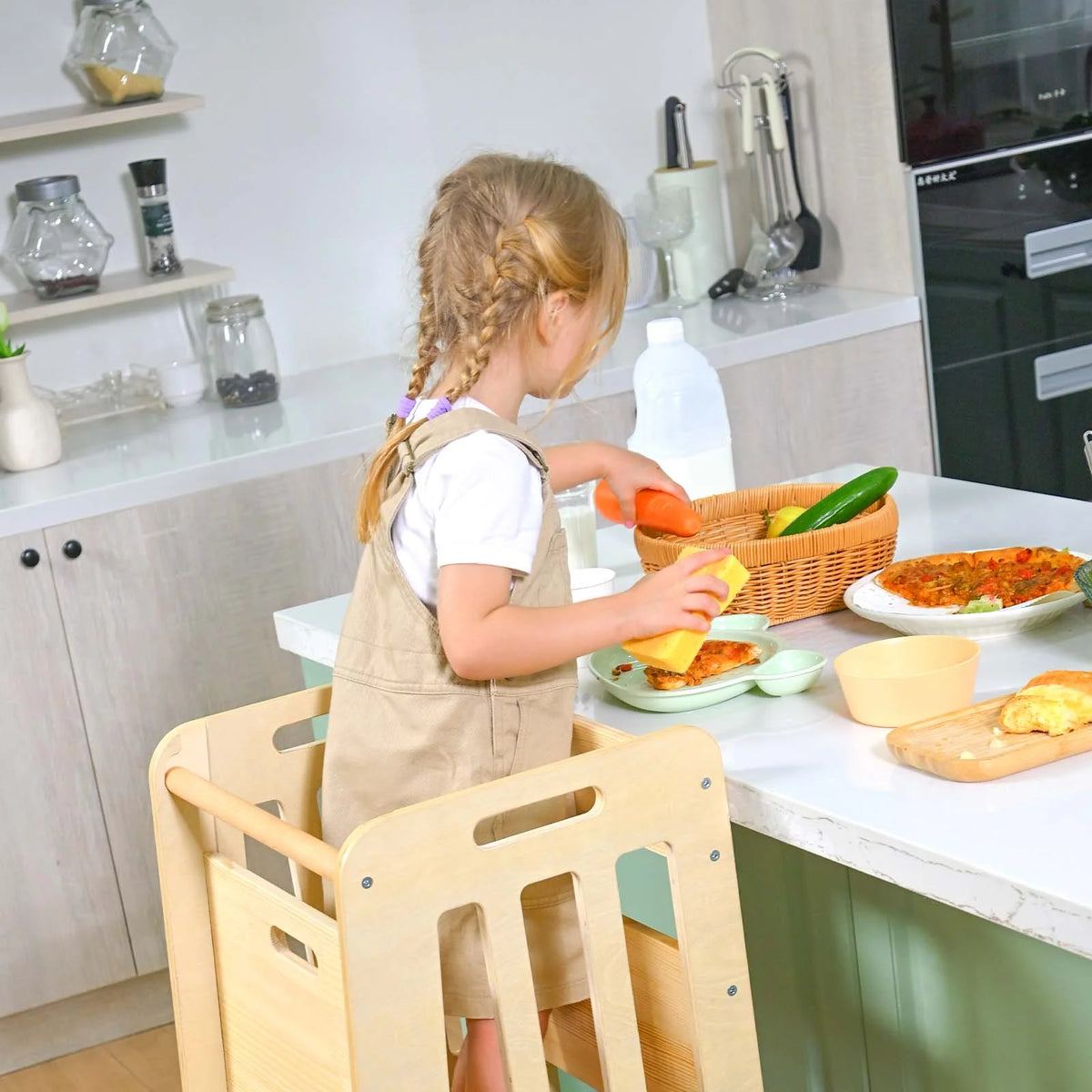 Toddler Standing Tower, Kids Kitchen Stool Helper 3 Levels Adjustable Height Wooden Toddler Step Stools for Learning New Skills