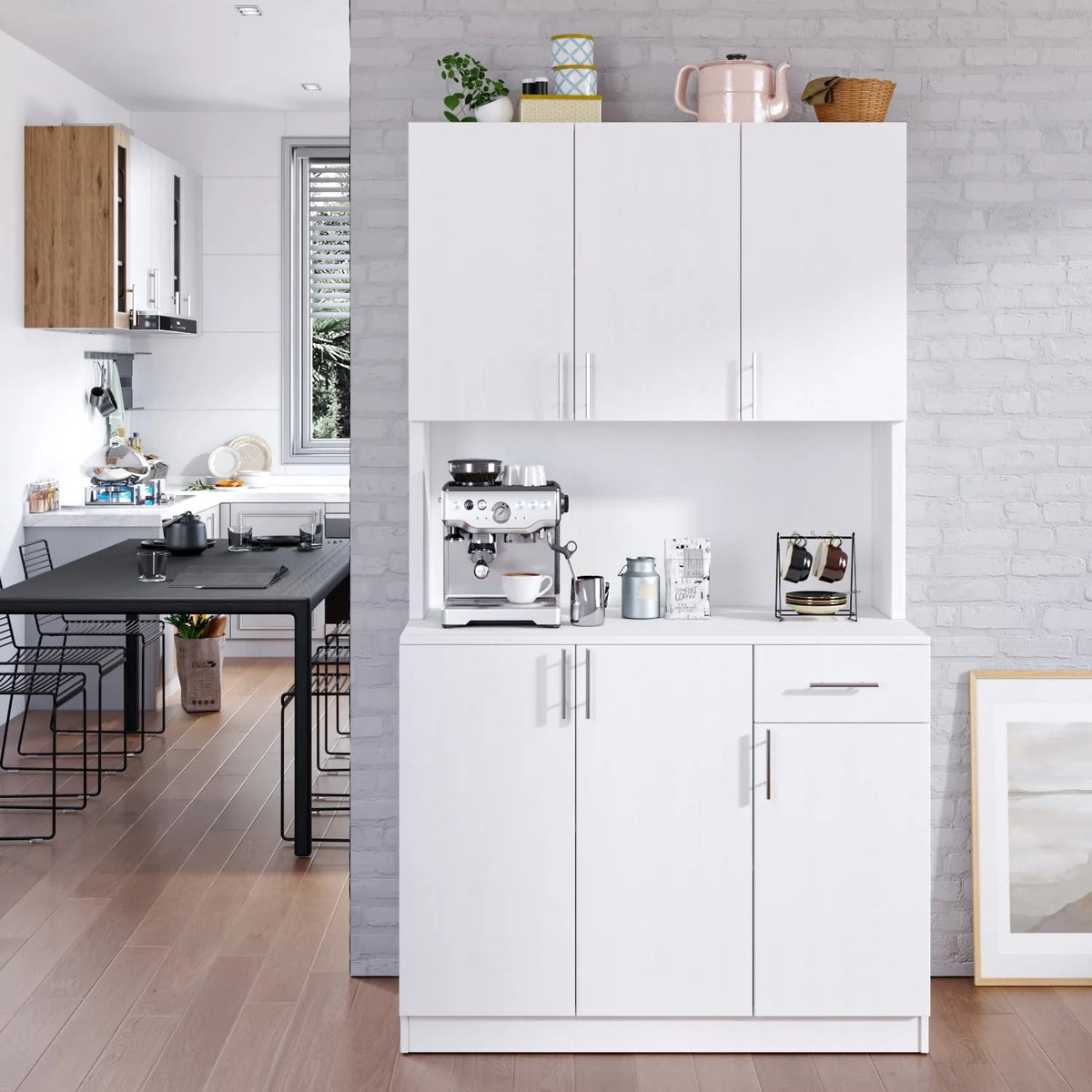 Kitchen Pantry Cabinet, 72" Kitchen Cupboard Freestanding Storage Cabinets with 6 Doors and Drawer, White