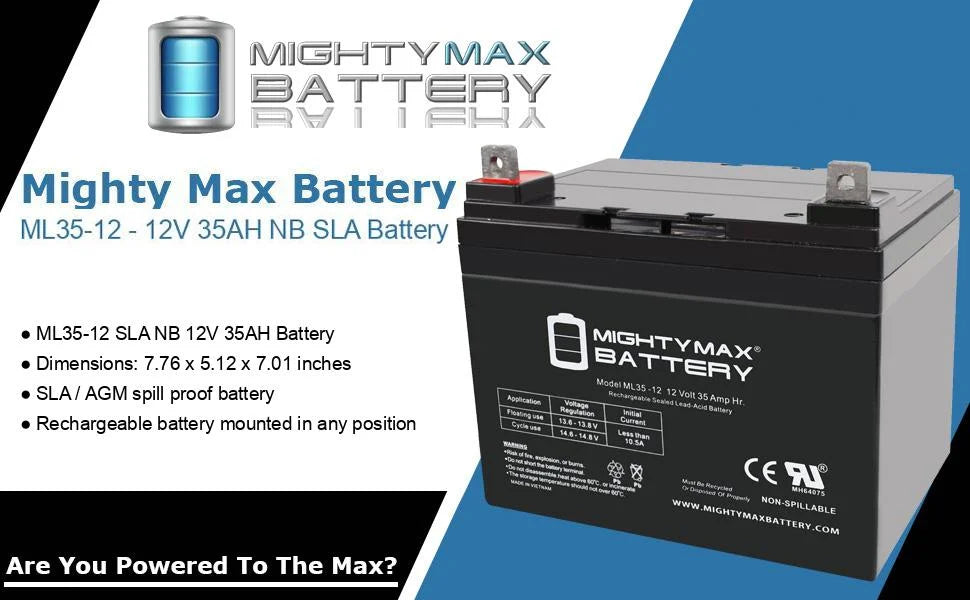 12V 35Ah Pride Mobility BATLIQ1017 AGM U1 Replacement Battery