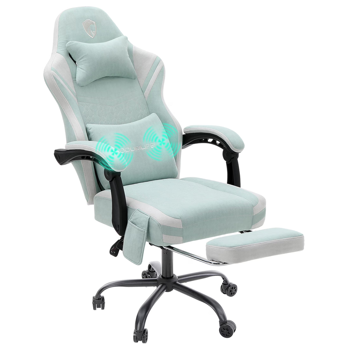 Douxlife Massage Gaming Chair, Spring Cushion, Breathable Fabric Gaming Chair with Footrest, Ergonomic Computer Chair for Adults & Kids