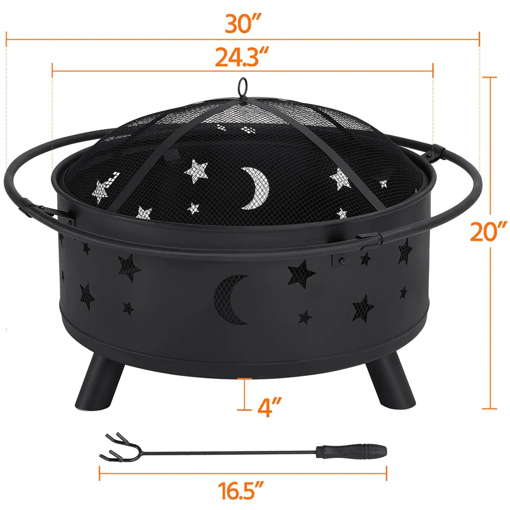 Yaheetech 30'' Outdoor Round Fire Pit, Black, Wood