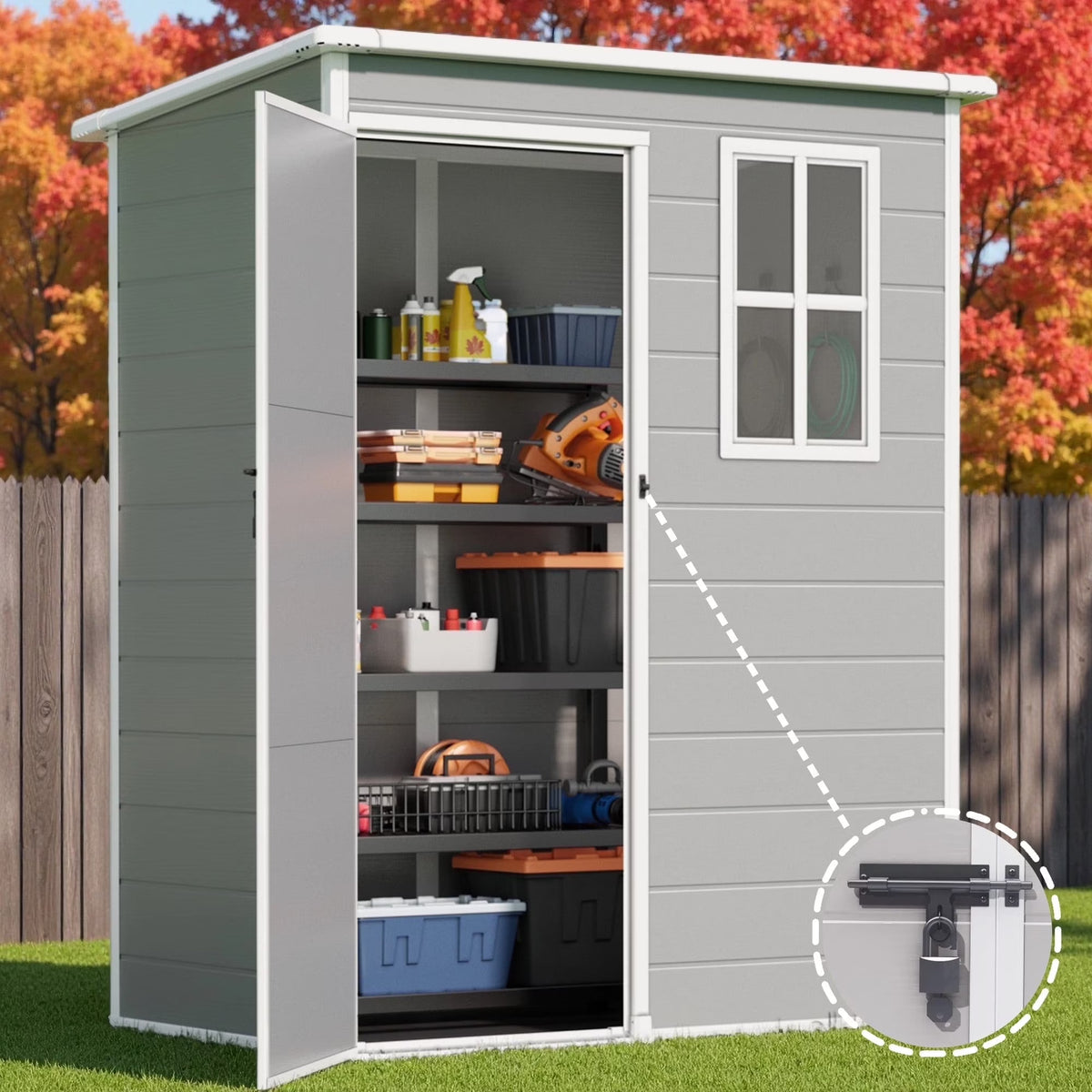 Lofka 6 x 4 FT Galvanized  Metal Outdoor Storage Shed with Double Lockable Doors and Air Vents for Patio, Garden, Backyard, Lawn, Dark Gray