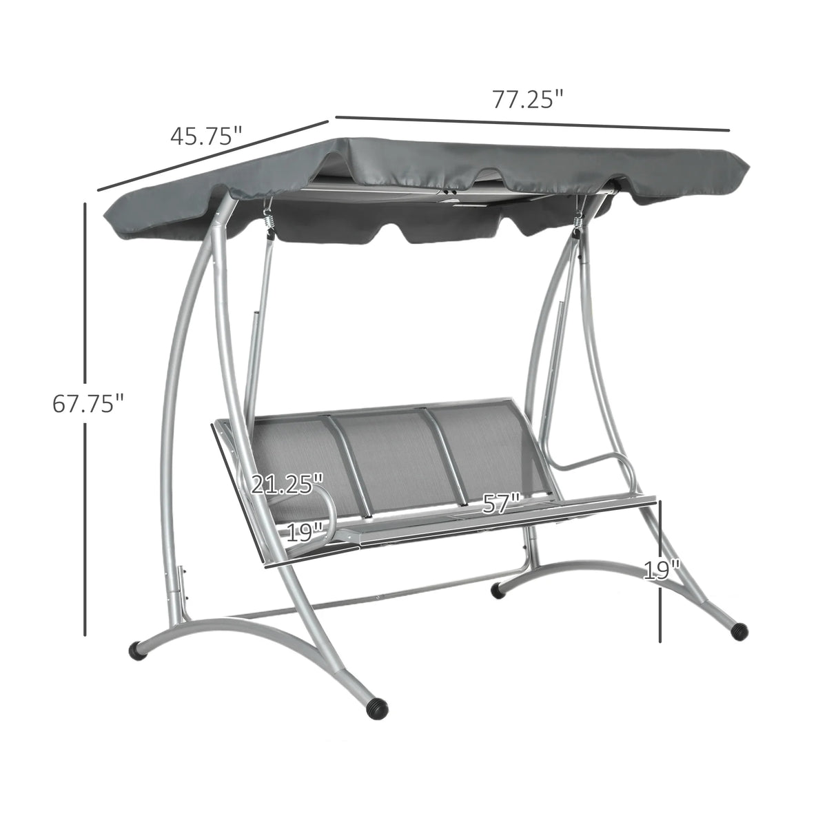 Outsunny 3 Person Patio Swing Seats, Porch Swing with Stand & Adjustable Canopy, Heavy Duty Outdoor Swing Chair Bench for Adults, Black