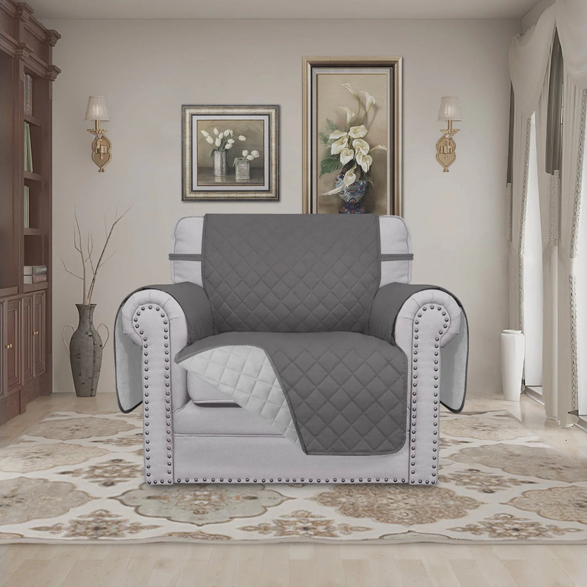 Easy-Going Reversible Sofa Slipcover Water Resistant Couch Cover, Chair Size, Gray/Light Gray