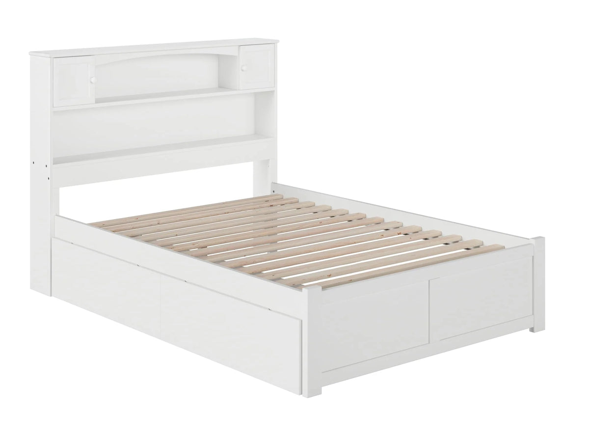 AFI Newport Full Solid Wood Platform Bed with Footboard & 2 Storage Drawers in White