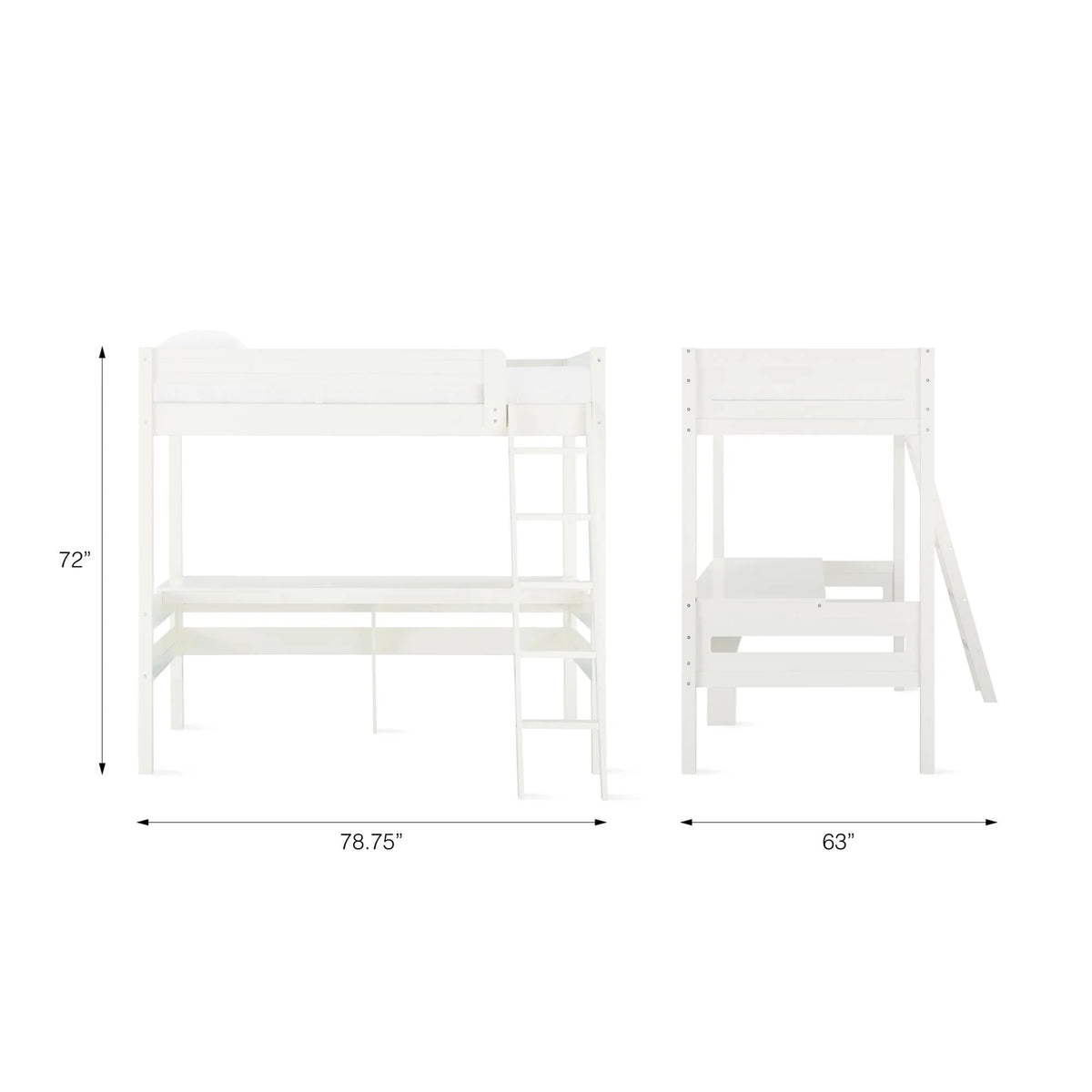 Teen Novogratz Lennon Twin Size Loft Bed with Desk, White