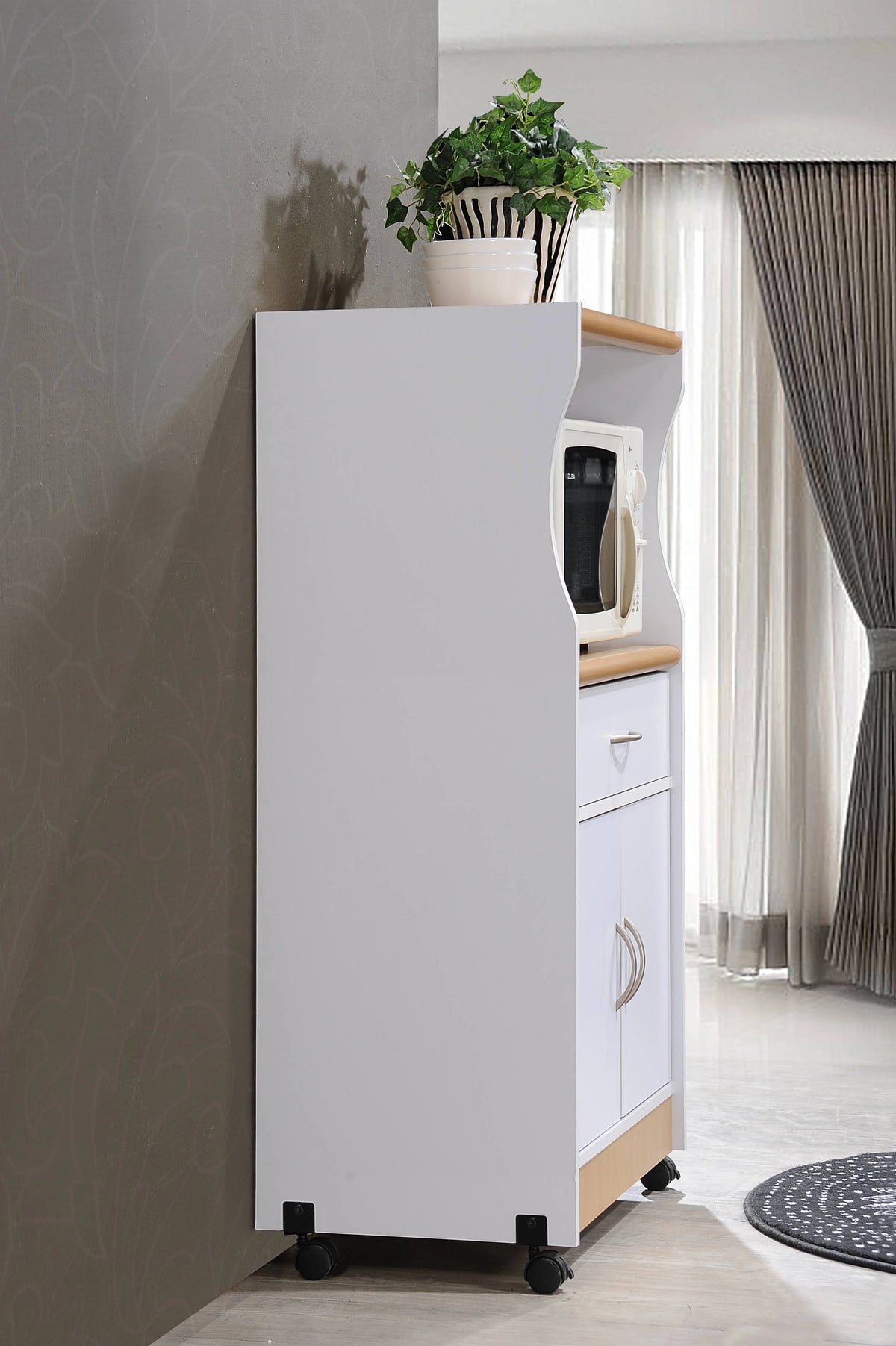 Hodedah Microwave Kitchen Cart, White