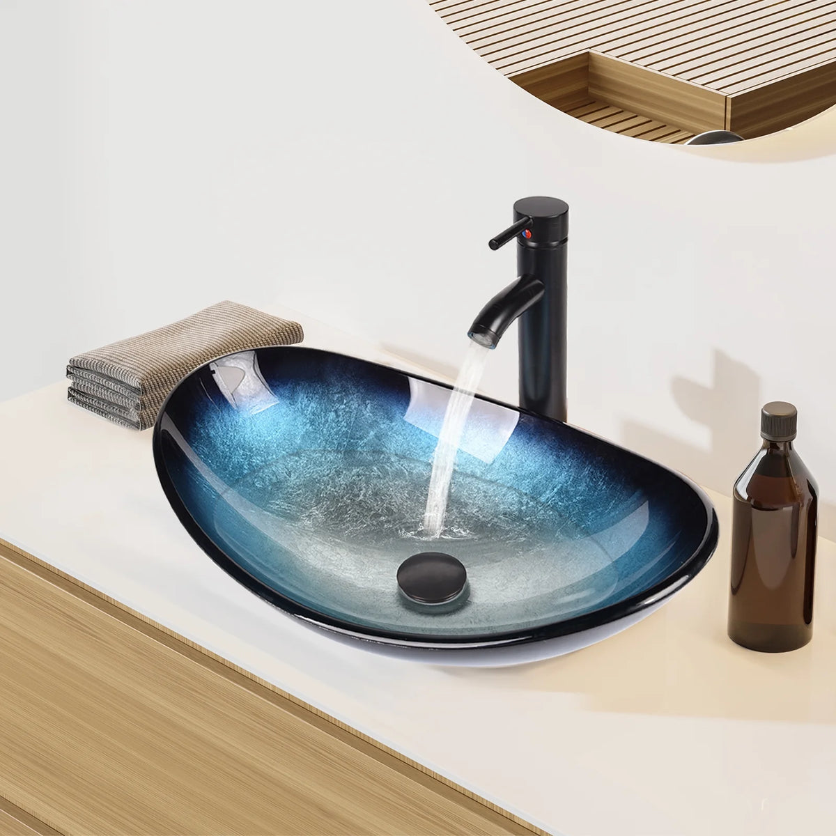 FULLWATT Bathroom Ceramic Sink Vanity Vessel Basin Porcelain Faucet Drain Combo Rectangle,White