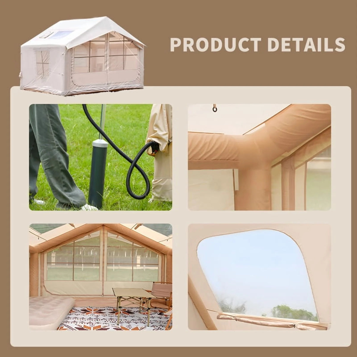 Inflatable Camping Tents 4/6/8/10 Person,129 Square Feets Large Blow up Tent with Stove Jack