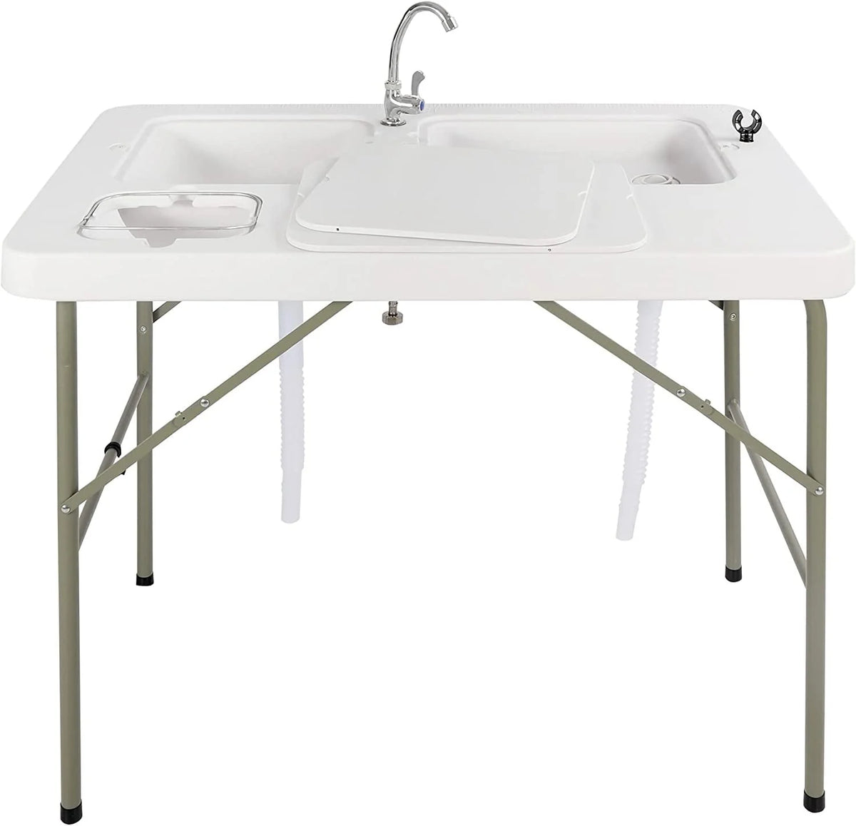 Folding Fish Cleaning Table, Outdoor Camping Sink Station with Sink & Faucet Drainage Hoses, Portable Camping Sink Table for Beach Fishing Patio Picnic