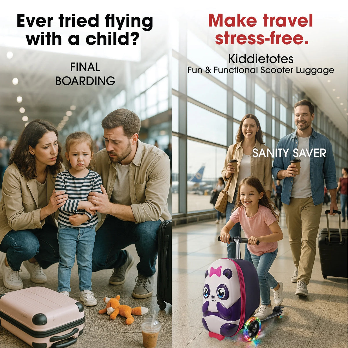 Kiddietotes Kid's Hard Shell Scooter Ride On Suitcase, Pink