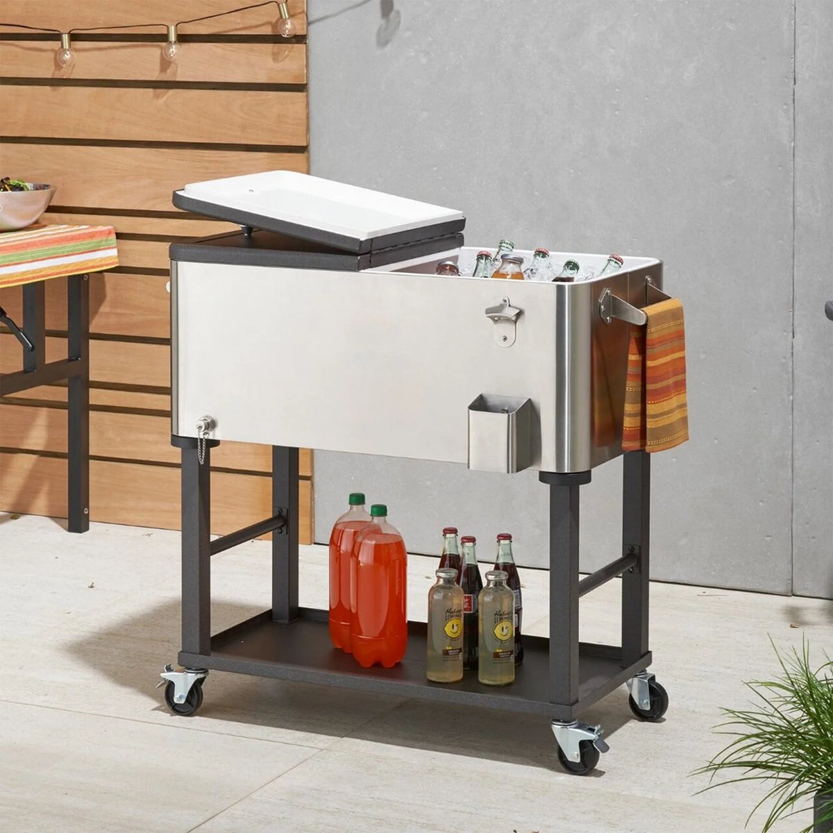 Trinity 80 Quart Steel Cooler w/ Shelf on Wheels
