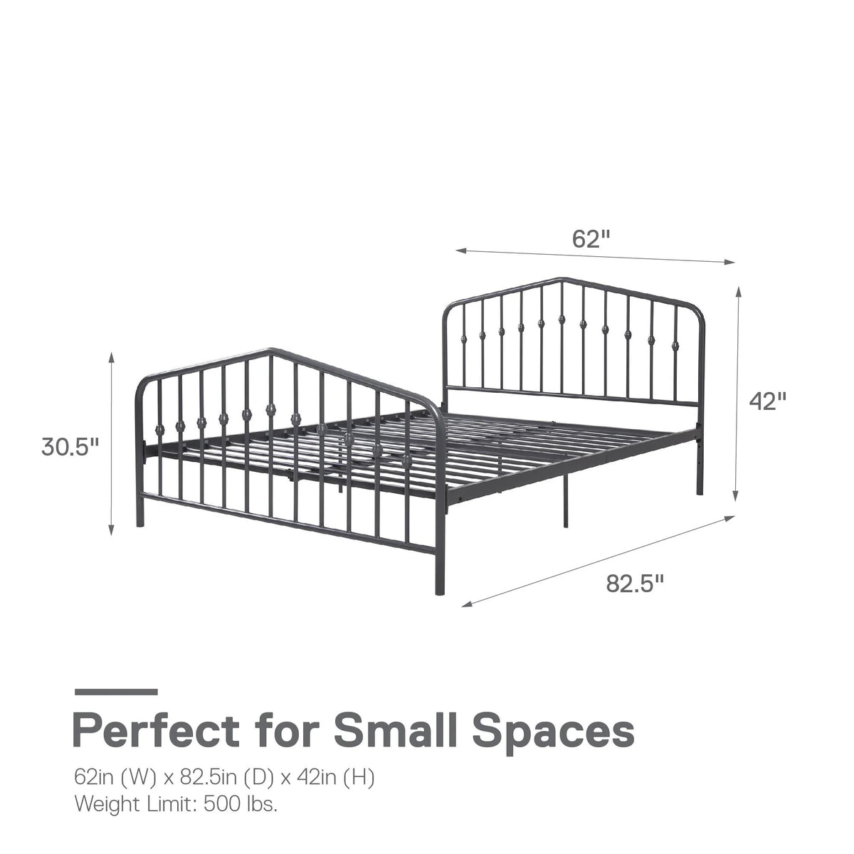 Novogratz Bushwick Metal Bed, Queen, Gunmetal Gray