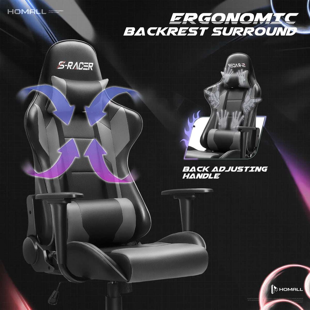 Homall Gaming Chair office Chair with Headrest & Lumbar Support, Pink