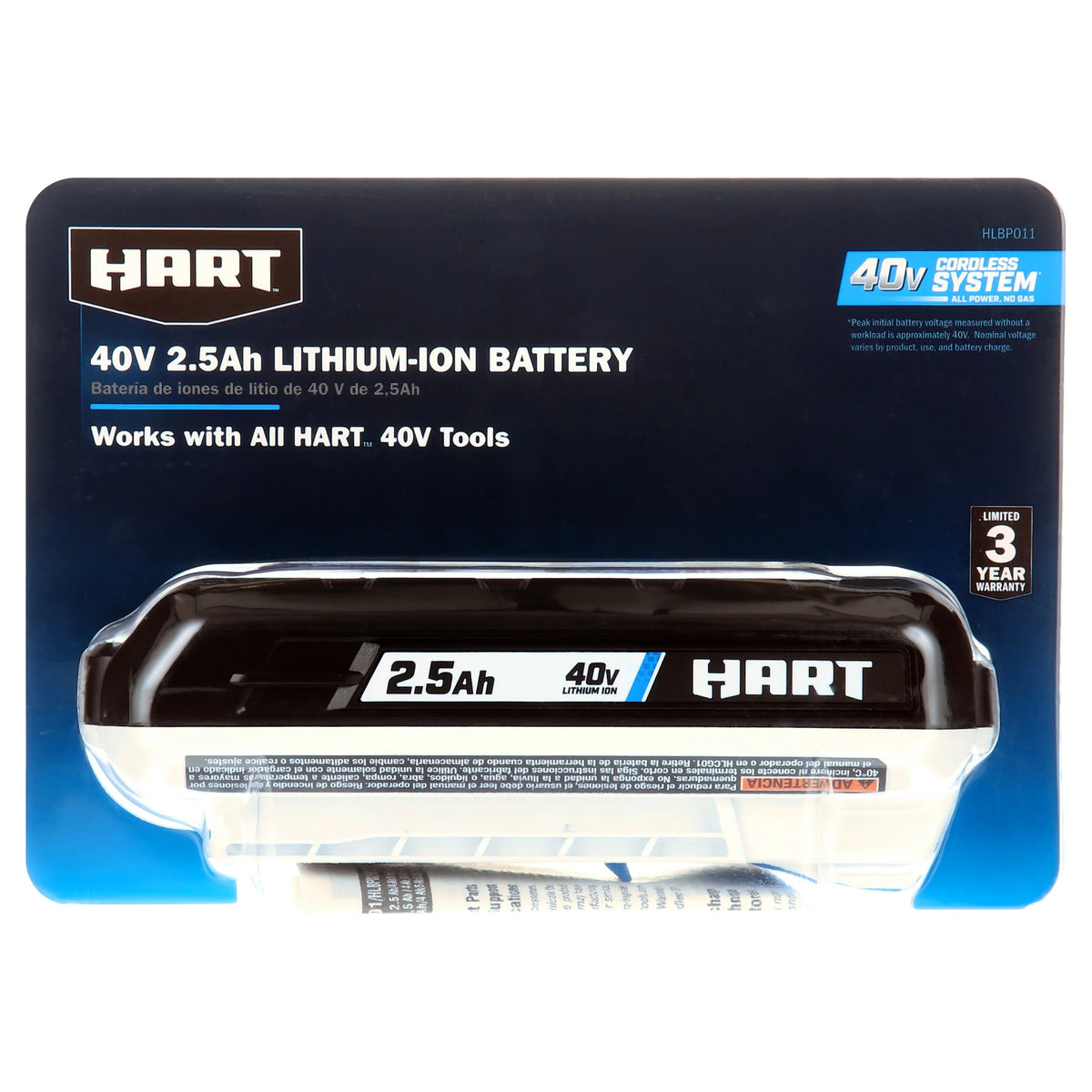 HART 40V 2.5Ah Battery Accessory, Lithium-Ion, On-Board Fuel Gauge